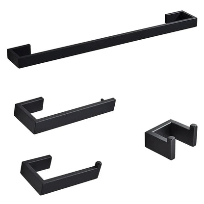 DecorBites™ Black Bathroom Hardware Set: Robe Hook, Towel Bar, Shelf, Tissue Holder, Toothbrush Organizer