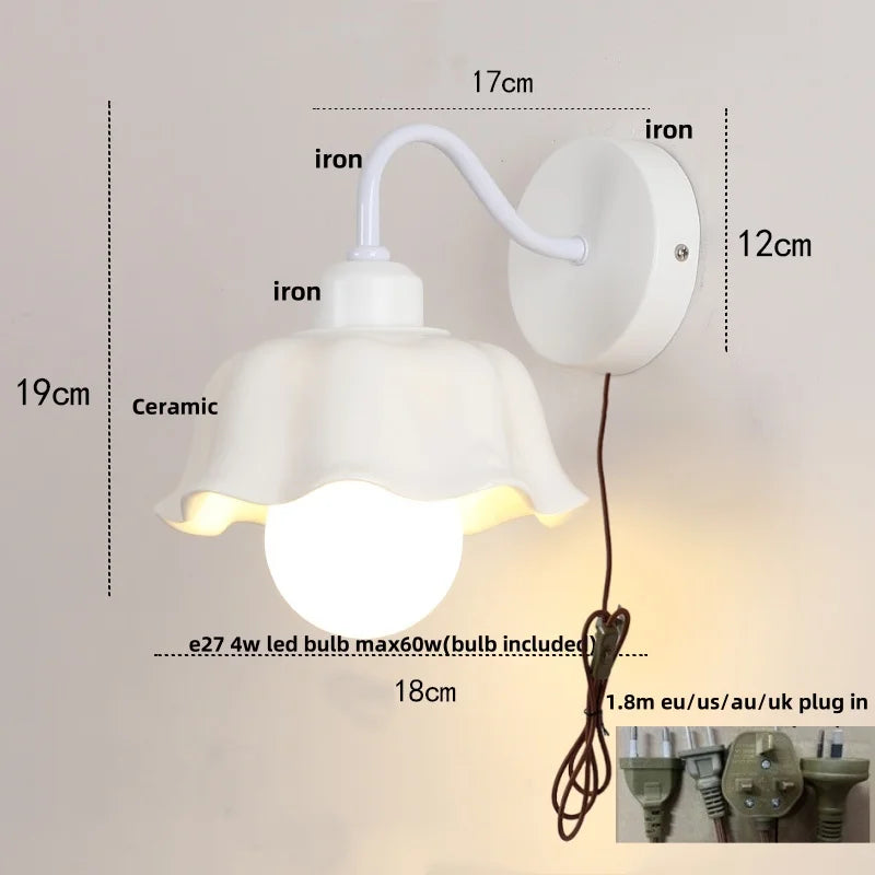 DecorBites™ Glass Iron LED Wall Sconce Pull Chain Switch Stair Light Fixture for Bedroom