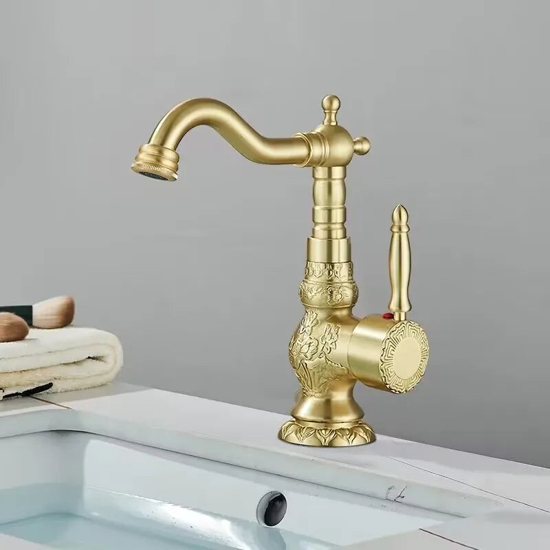 DecorBites™ Antique Brass Bathroom Sink Faucet Mixer, Single Handle Hot Cold Water Tap