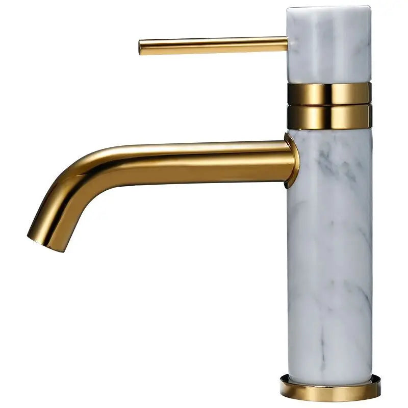 DecorBites™ Brushed Gold Bathroom Faucet with Swivel Spout and Marble Accents