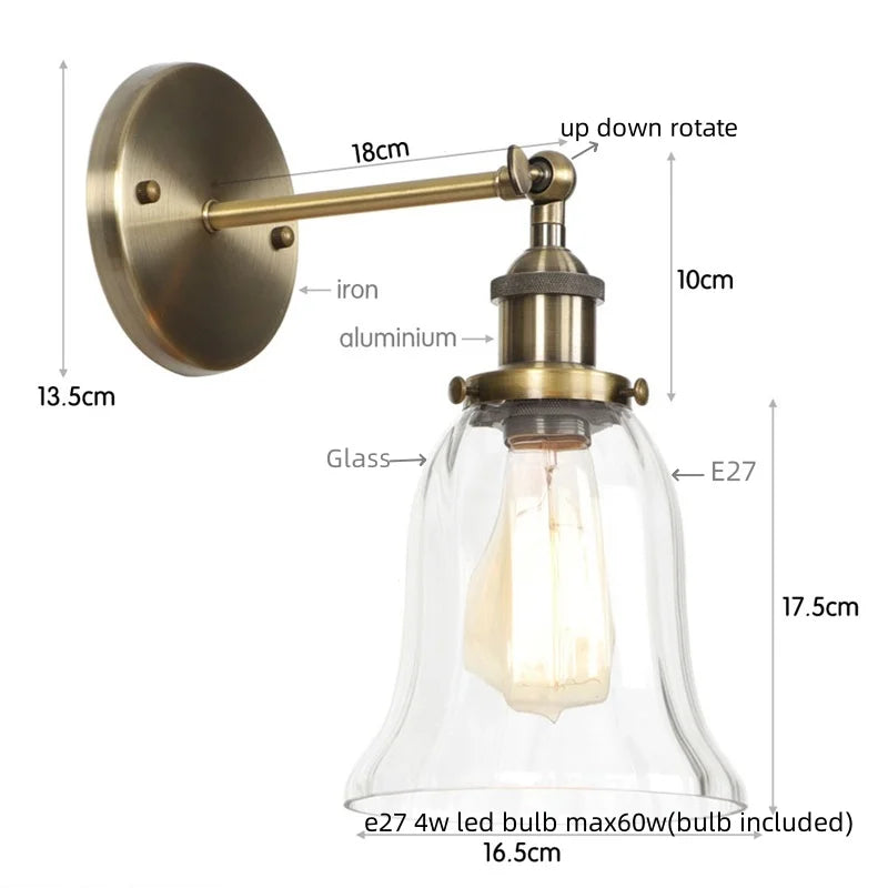 DecorBites™ Industrial Clear Glass Wall Sconce Light for Stair, Foyer, Bedroom.