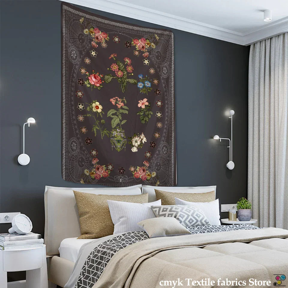 DecorBites™ Botanical Sketch Tapestry Wall Hanging - Boho Aesthetic Room Decor
