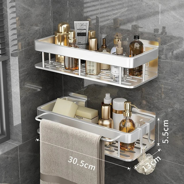 DecorBites™ Aluminum Corner Shower Storage Rack - Punch-free Bathroom Shelf Organizer