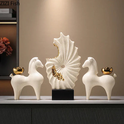DecorBites™ Gilded Ceramic Landscape Feng Shui Desk Ornament: Abstract Room Decor & Aesthetics
