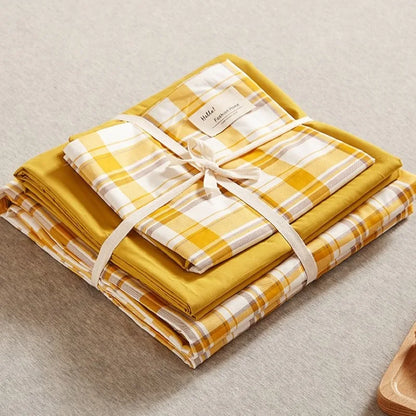 ™ Japanese Grid Printed Cotton Bedding Set in Queen/King for Cozy Sleep