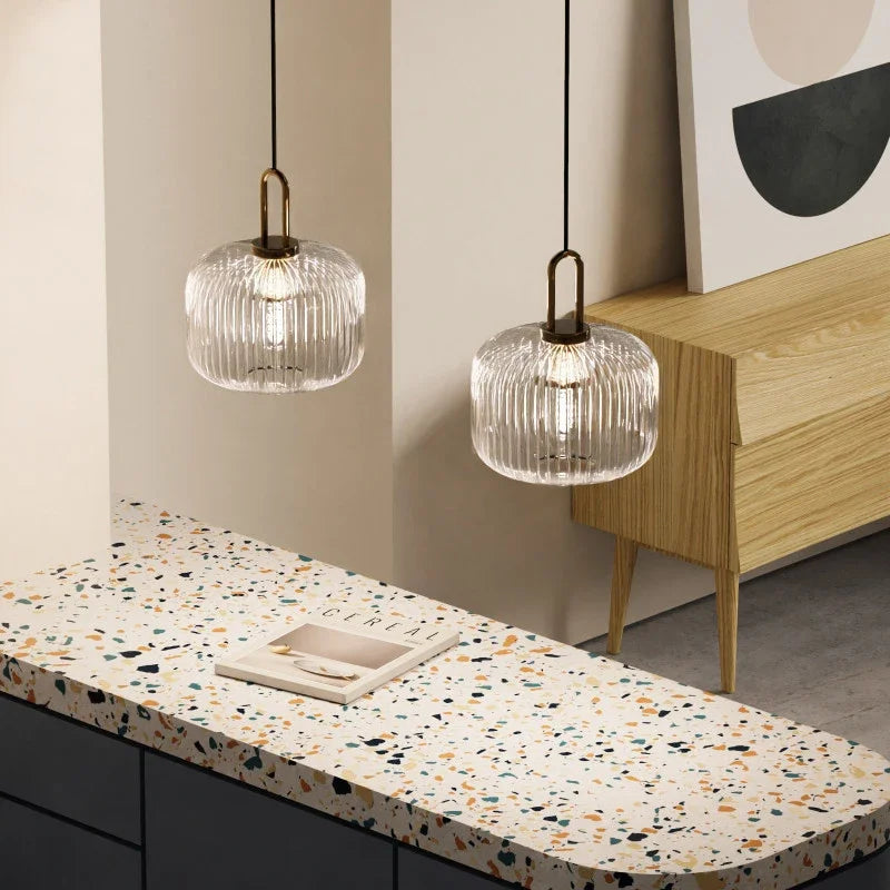 DecorBites™ Japanese Glass Pendant Light: Modern Nordic LED Hanging Lamp for Bedroom Home Décor