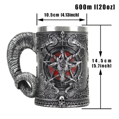 DecorBites™ Baphomet Resin Stainless Steel Beer Glass Tankard Pub Bar Decor