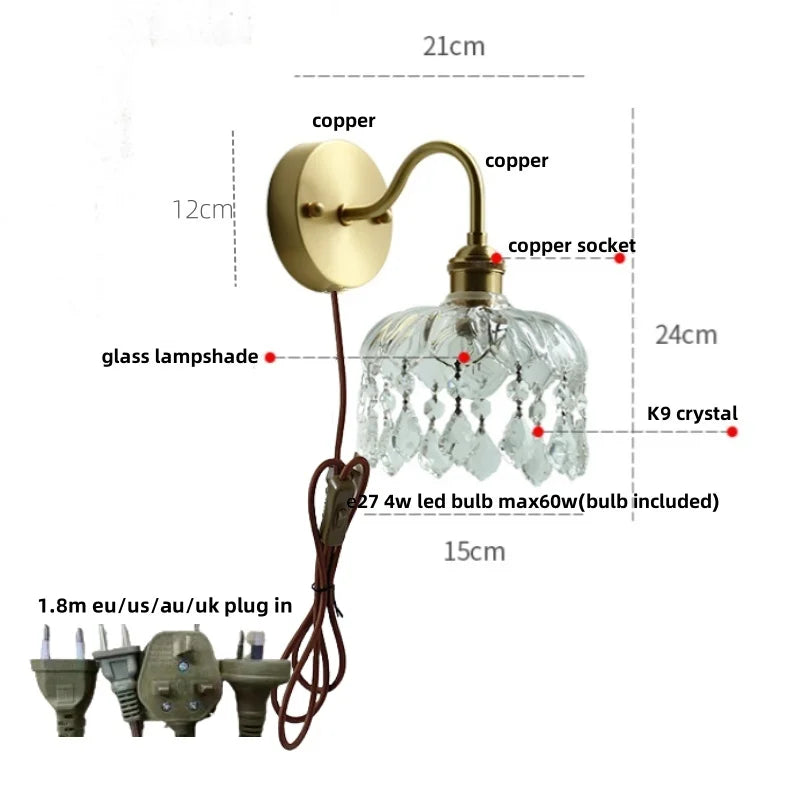 DecorBites™ Crystal Glass LED Wall Light with Pull Chain Switch, Nordic Modern Design