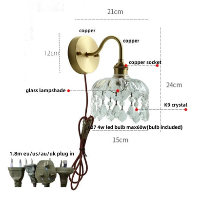 DecorBites™ Crystal Glass LED Wall Light with Pull Chain Switch, Nordic Modern Design