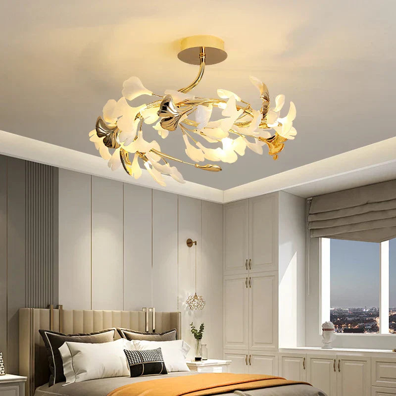 DecorBites™ Ginkgo Leaf Bedroom Lamp: Post-modern Romantic Art Ceiling Light for Master Bedroom