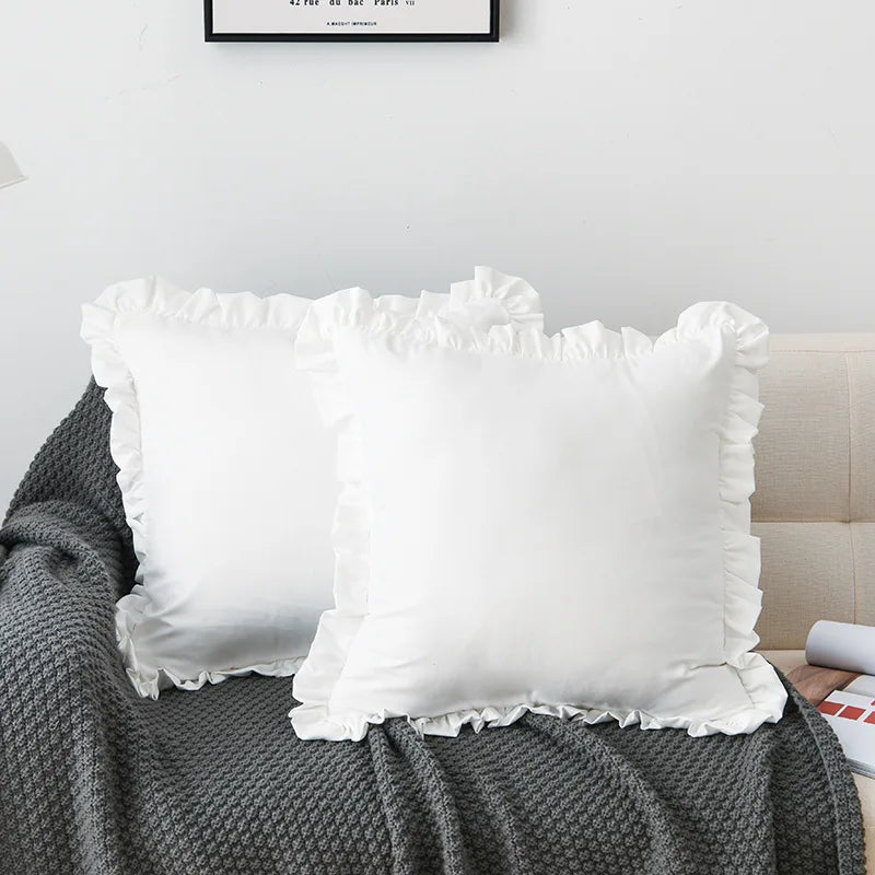 DecorBites™ French Ruffle Pillow Case Soft Comfortable Solid Color Sofa Cover