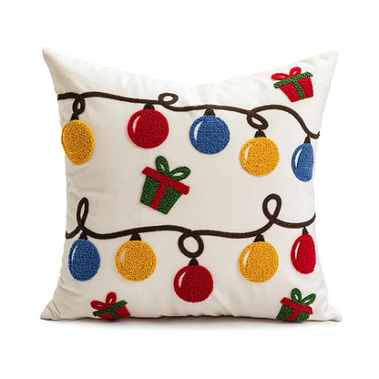 DecorBites™ Christmas Embroidered Red Geometric Cushion Cover - Festive Holiday Throw Pillow Cover