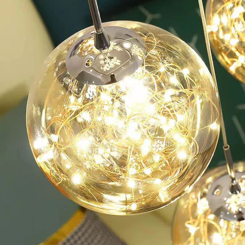 DecorBites™ Glass Ball Spiral Chandelier for Modern Staircase & Dining Table LED Ceiling Light