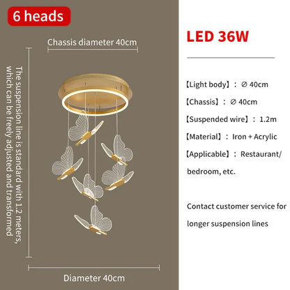 DecorBites™ Gold LED Butterfly Pendant Lights for Home Staircase, Living Room, Bedroom Chandeliers