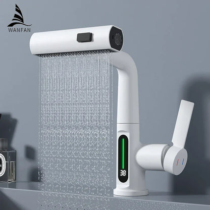 DecorBites™ Digital Display Basin Faucet with Stream Sprayer, Hot Cold Water Mixer
