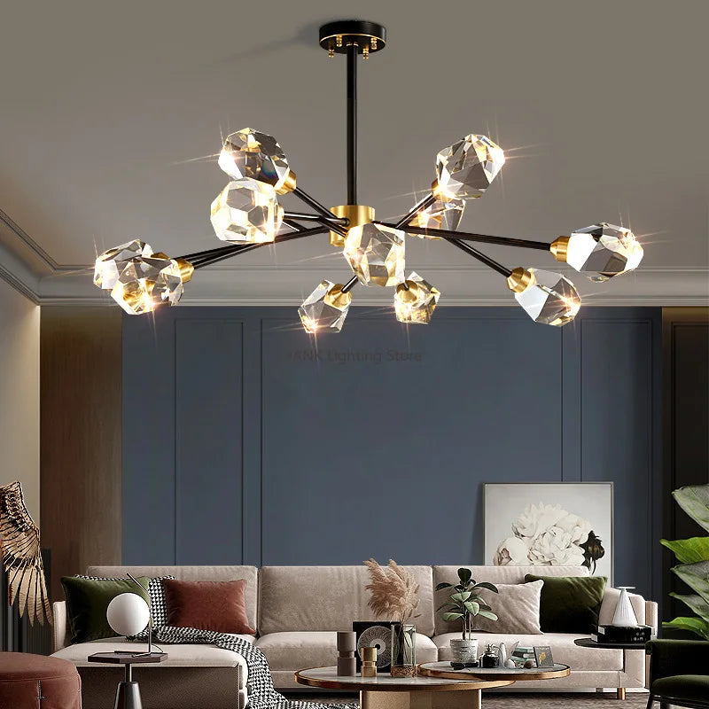 DecorBites™ Black Gold Crystal Chandelier LED Light for Luxury Home Decor