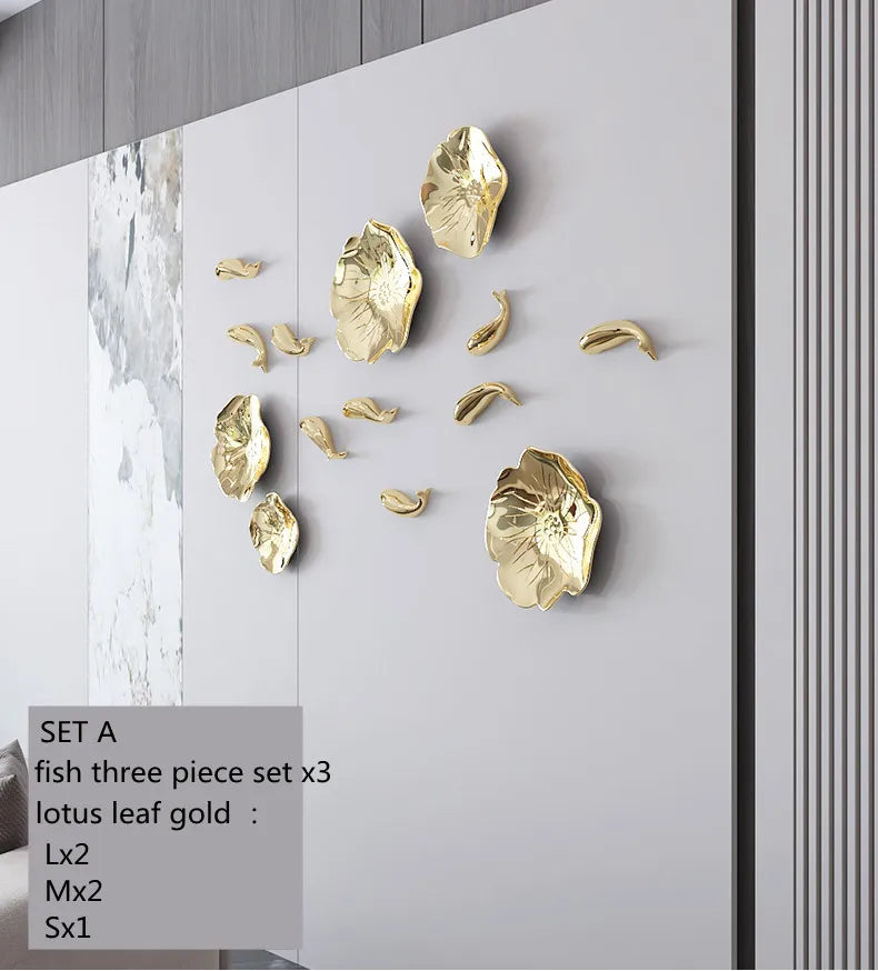 DecorBites™ Carp Fish Lotus Leaf Gold Wall Pendant Chinese Bionics Home Decor