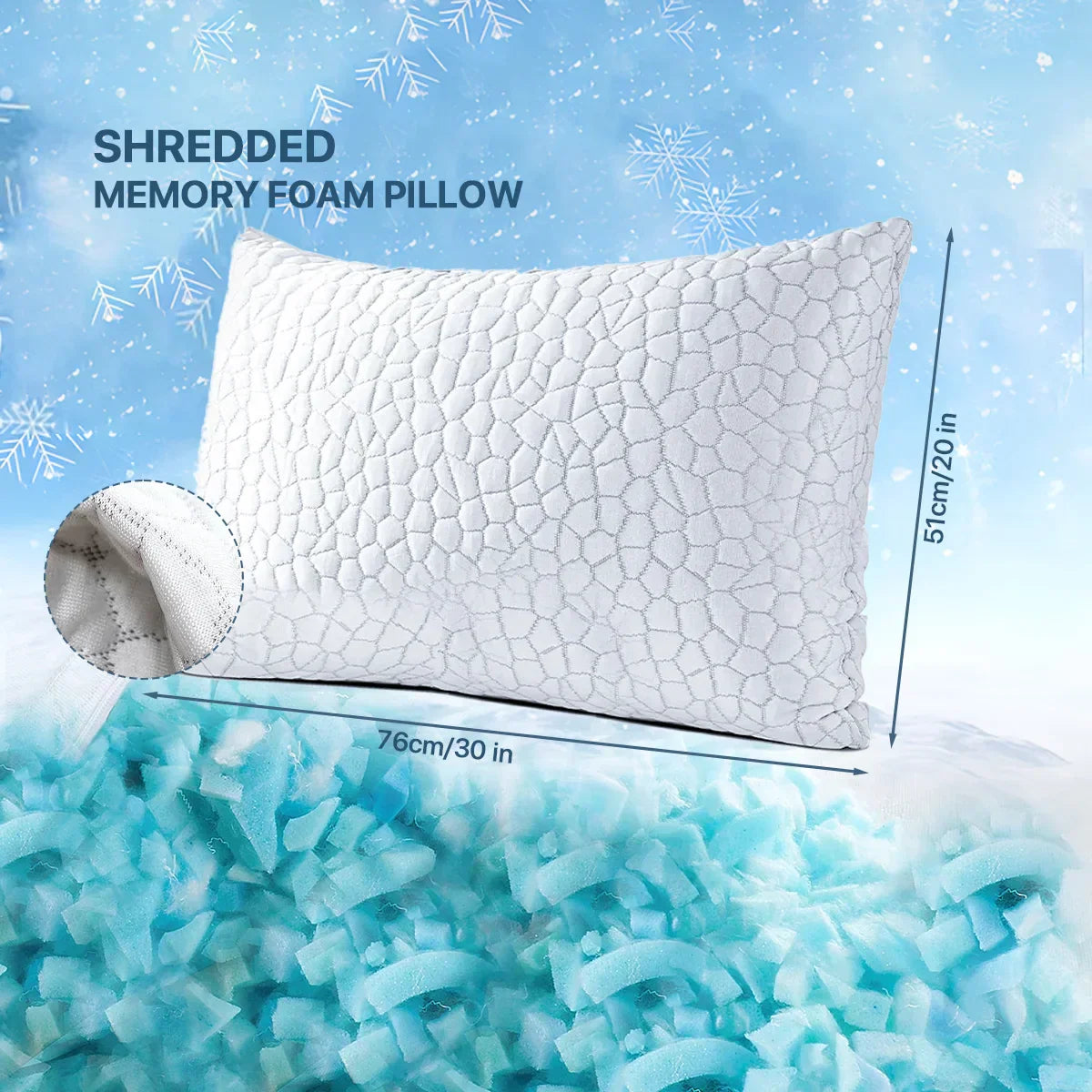 DecorBites™ Cooling Shredded Sponge Memory Foam Pillow - Medium Firm Support