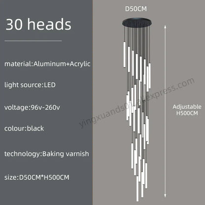 DecorBites™ Loft Black Chandelier: Acrylic Villa Ceiling Lamp for Living Room & Staircase