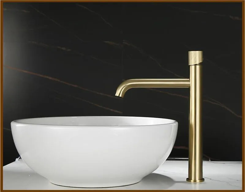DecorBites™ Brushed Gold Basin Faucet: Solid Brass Hot Water Mixer Sink Tap