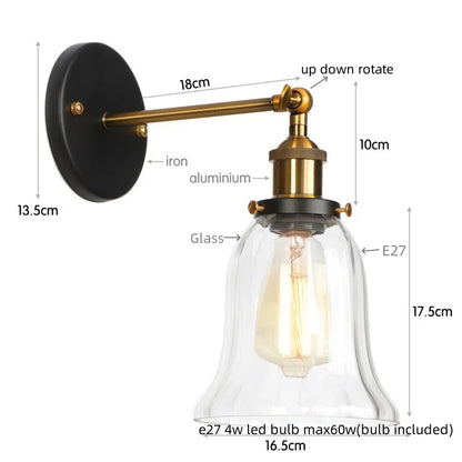 DecorBites™ Loft Clear Glass Rustic LED Wall Light - Industrial Style Iron Wall Lamp