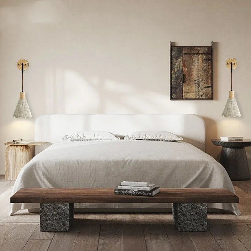 DecorBites™ LED Wall Light Fixture Cement Wood Base Bedside Lamp