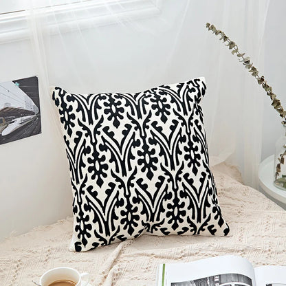 DecorBites™ Geometric Embroidery Cushion Cover 45x45cm Black Grey Soft Cozy for Home Decor
