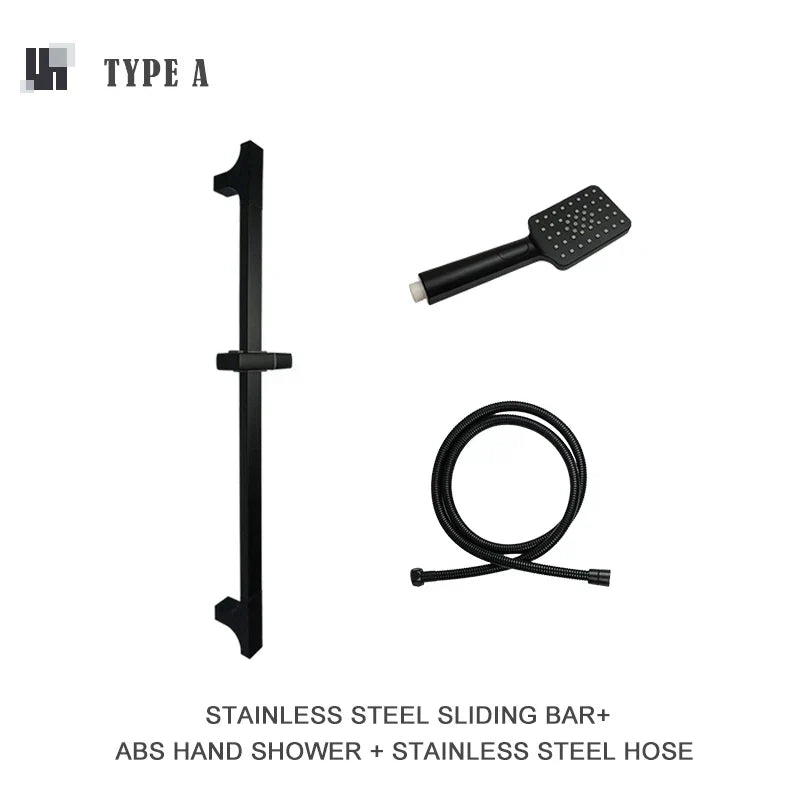 DecorBites™ Black Shower Slider Adjustable Rail Set 3 Functions Simple Style 1.5M Hose