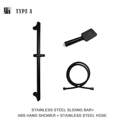 DecorBites™ Black Shower Slider Adjustable Rail Set 3 Functions Simple Style 1.5M Hose