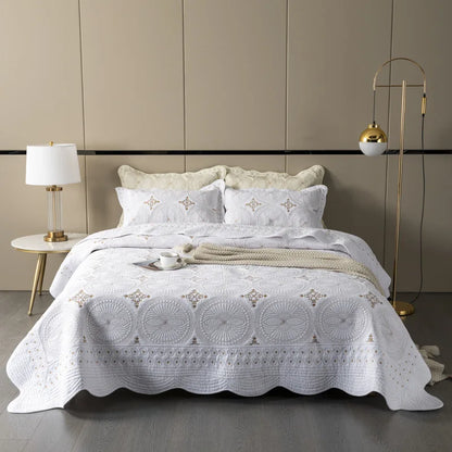 DecorBites™ Gold Embroidery Cotton Bohemia Quilt Set - 3PCS Coverlet & Pillowcase