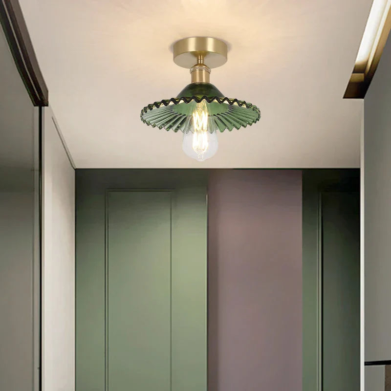™ Green Glass Copper Ceiling Light Fixture Balcony Kitchen Modern LED Lamp
