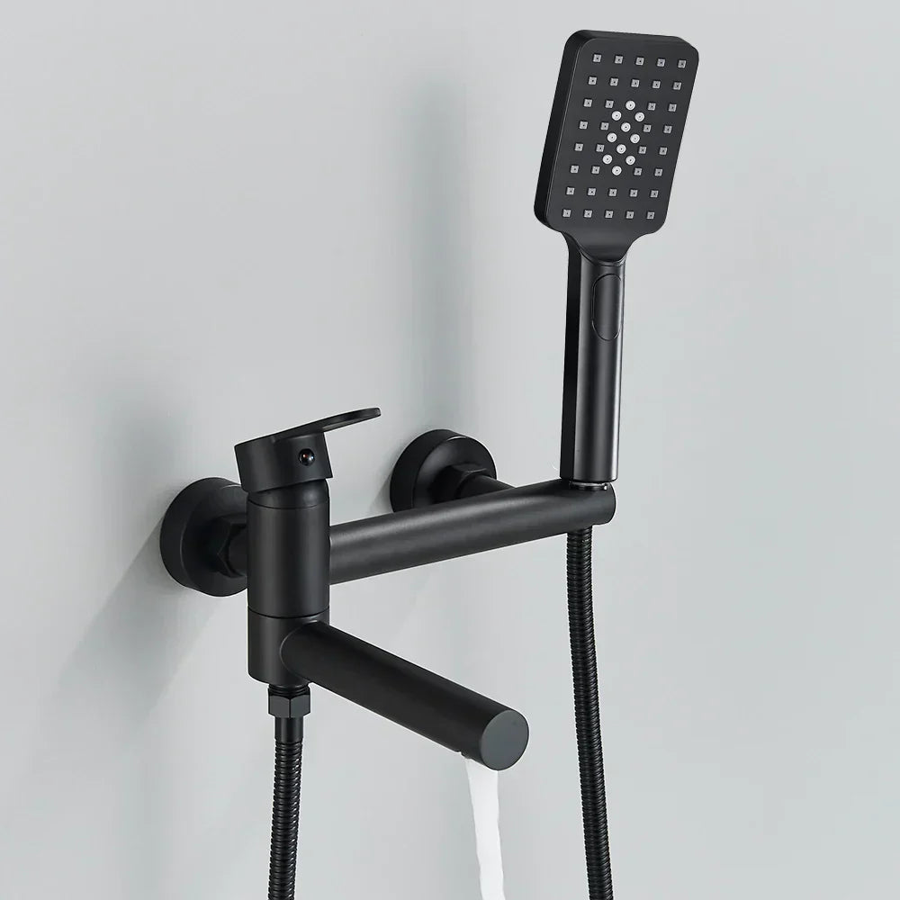 DecorBites™ Black Wall Mounted Waterfall Bathtub Faucet for Embedded In-wall Tub Shower System