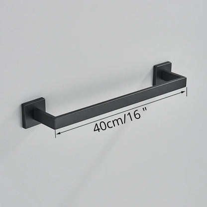 DecorBites™ Black Bathroom Accessories Set: Robe Hook, Towel Rail, Shelf, Tissue Holder