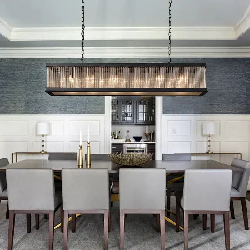 DecorBites™ Crystal Rectangle Chandelier: Classic Retro Nordic Ceiling Hanglamp for Dining Room.