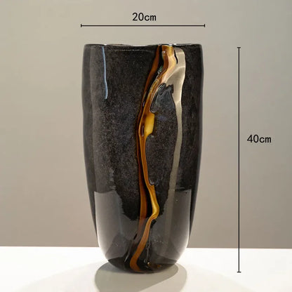 DecorBites™ Black Glass Vase Flower Pot for Terrarium Room Decoration and Floral Arrangement