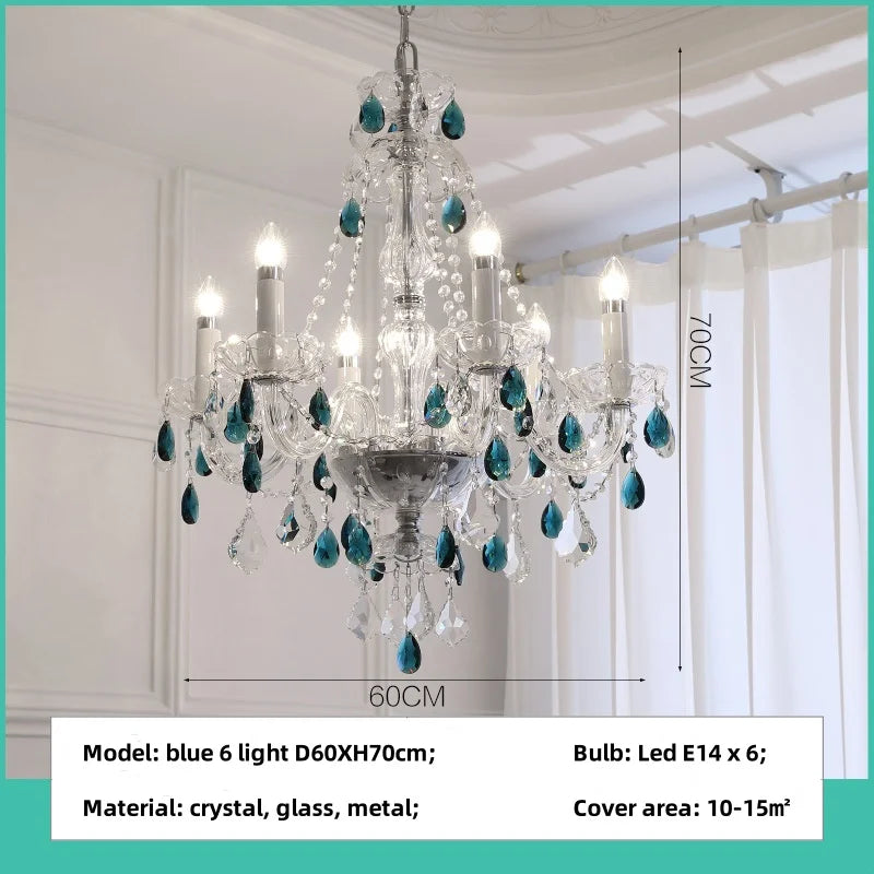 DecorBites™ Blue Crystal Chandelier: Luxury E14 Pendant Lights for Living Room and Bedroom