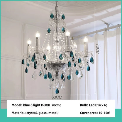 DecorBites™ Blue Crystal Chandelier: Luxury E14 Pendant Lights for Living Room and Bedroom
