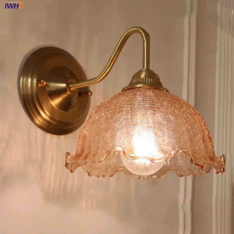 DecorBites™ Amber Flower Glass LED Wall Sconce for Living Room, Cafe, Bathroom Vanity