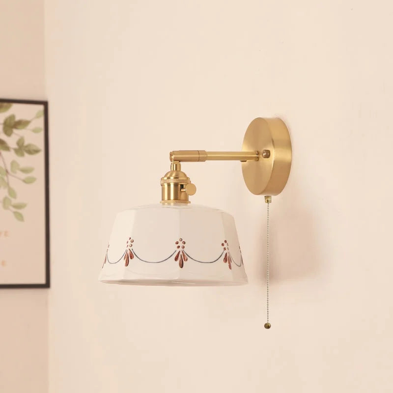 DecorBites™ Ceramic LED Wall Lamps Pull Chain Switch Rotate Copper Vanity Light