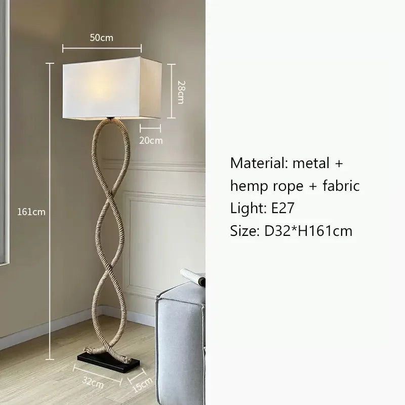 ™ Hemp Rope Fabric Shade LED Floor Lamp for Home Decor