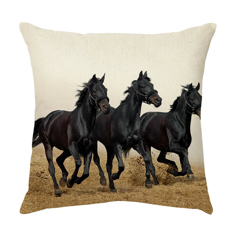 DecorBites™ Galloping Horse Pillowcase: Wild Horse Print Linen Cushion Cover for Home Decoration