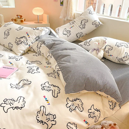 DecorBites™ Cotton Cartoon Printed Bed Set with Non-Fading Floral Patterns for Adults