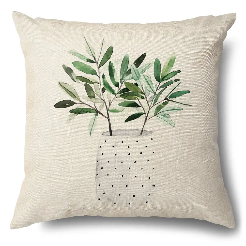 DecorBites™ Green Leaves Decorative Pillow Case - Simple Style Cotton Linen Sofa Cushion Cover