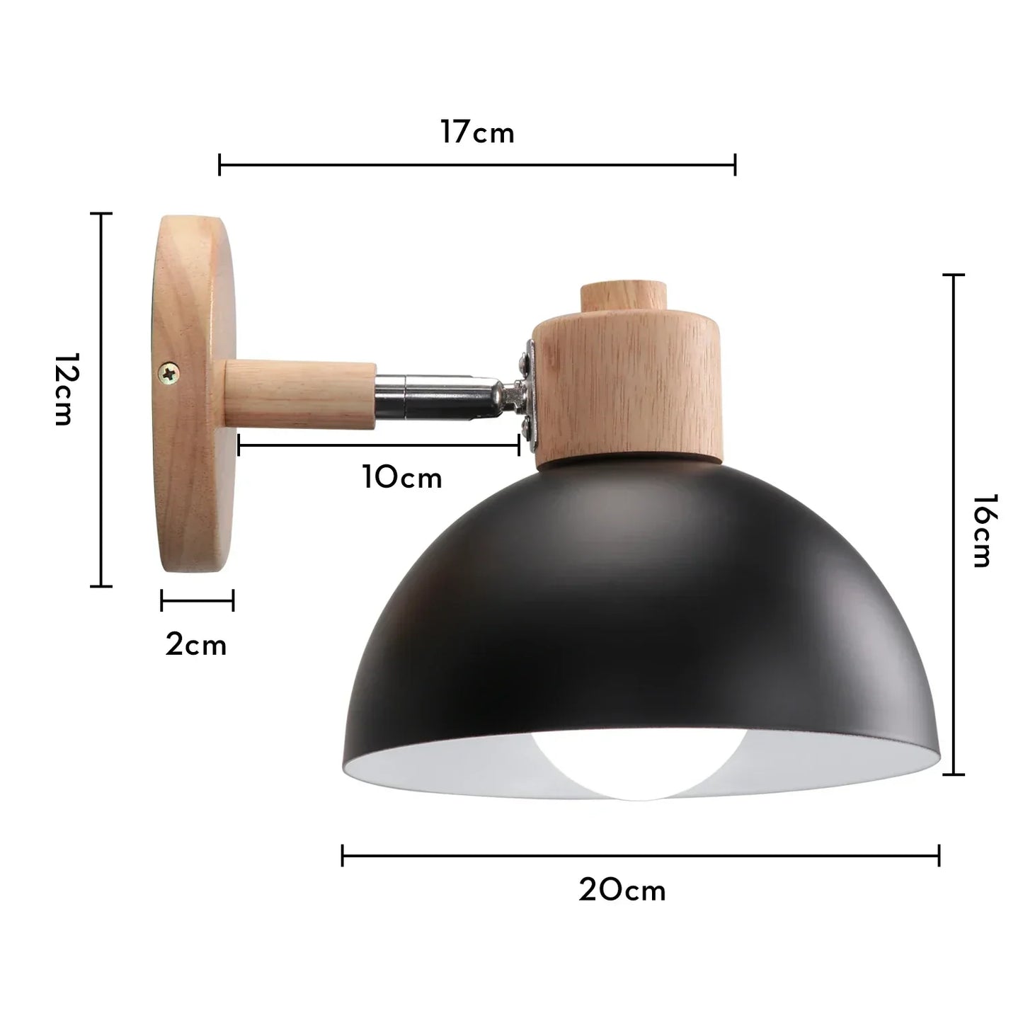 DecorBites™ Black Wooden Wall Light Modern E27 LED Sconce Living Room Decor