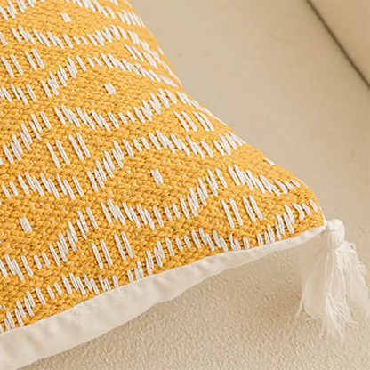DecorBites™ Geometric Tufted Cushion Cover with Crochet Tassels - Nordic Yellow Striped Pillow Cover