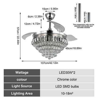DecorBites™ Crystal Ceiling Fan with LED Light and Remote Control