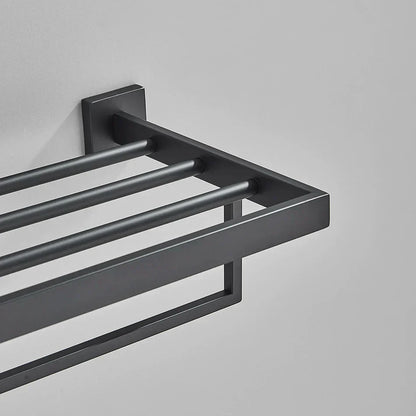 DecorBites™ Black Bathroom Accessories Set: Robe Hook, Towel Rail, Shelf, Tissue Holder
