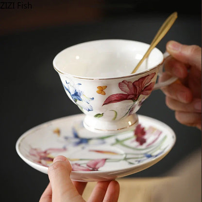 DecorBites™ Iris Pattern Porcelain Gilded Mug Set for Stylish Tea & Coffee Enjoyment
