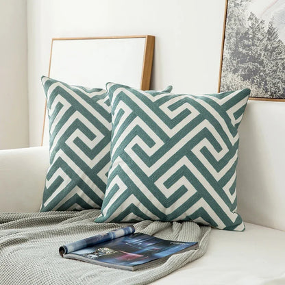 DecorBites™ Embroidered Geometric Floral Cushion Cover 45x45cm