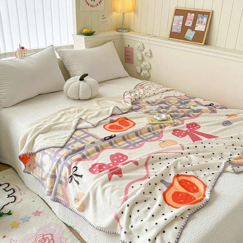 DecorBites™ Cozy Milk Velvet Blanket: Cute Pattern, Warm, Multi-Functional Sofa & Travel Shawl